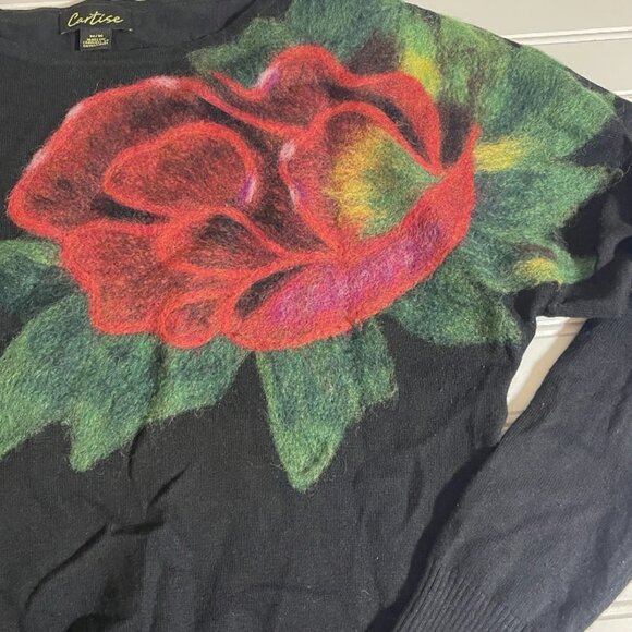 Cartise Sweater Womens Sweater Medium Black Floral Long Sleeve - Picture 3 of 12
